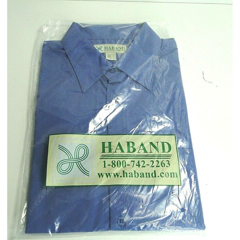 Haband Mens Large 15‎ 1/2 Long Sleeve Button Up Dress Shirt Blue